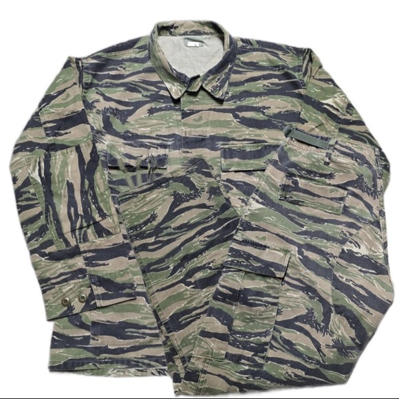 VTG 70s Vietnam Era Tiger Stripe Camo Military Field Jacket Pants Set L/M 34x31 - Picture 1 of 16